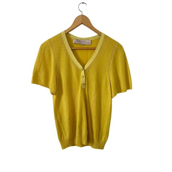 Lela Rose Yellow Delicate Knitwear Silk Cashmere Short Sleeve Sweater - Picture 1 of 8
